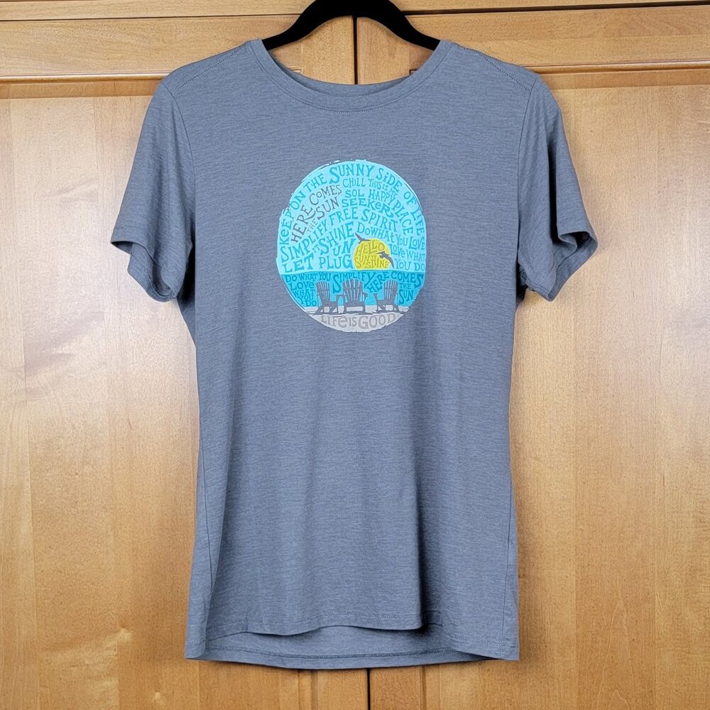 Life Is Good Grey Crew Neck Short Sleeve Cool Tee Here Comes the Sun - S